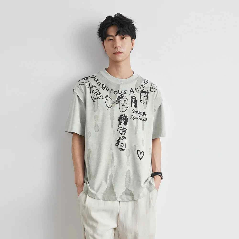 American Casual Comfort Style Foam Print Short T-Shirt