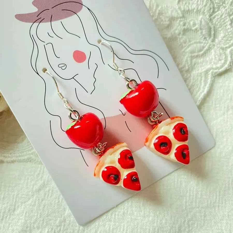 Vibrant Red Apple Pizza Earring