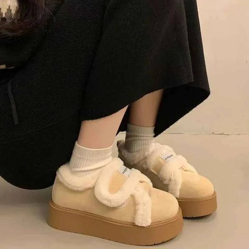 Cozy Furry Platform Loafers Shoes