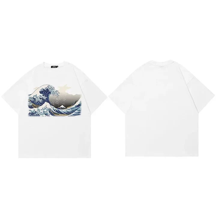 Ivory Tsunami Big Waves Graphic Loose T-Shirt