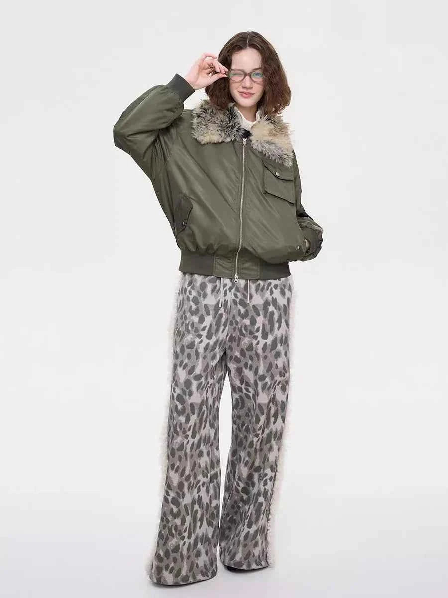 Leopard Print Faux Fur Sweatpant