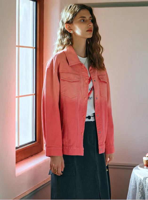 Women Soft Gradient Loose Fit Denim Jacket - Luxuryurbanwear