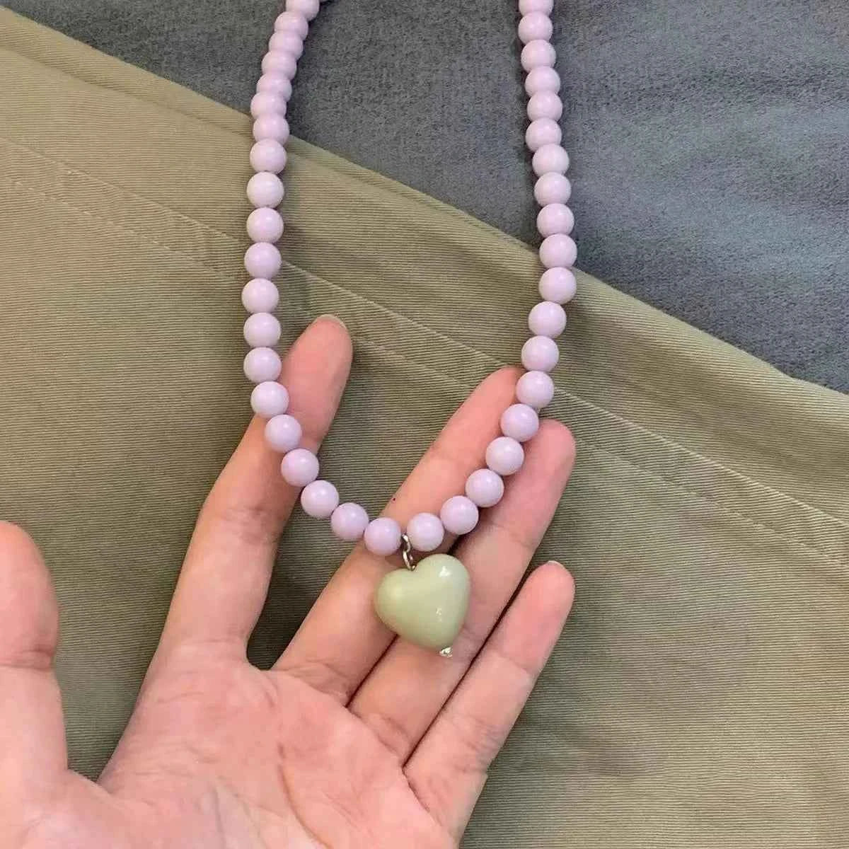 Colorful Heart Pendant Beaded Necklace