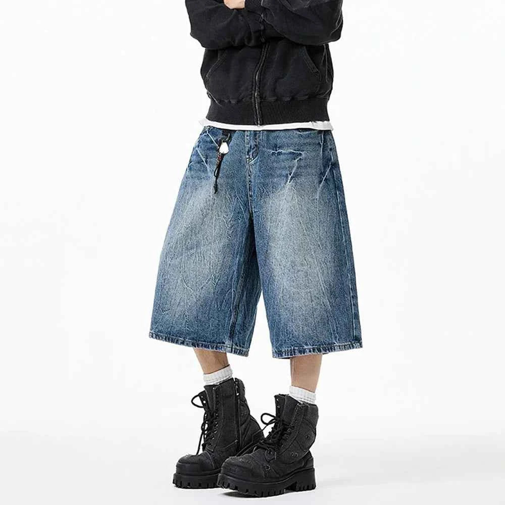 Lightning Pattern Loose Fit Casual Denim Jorts