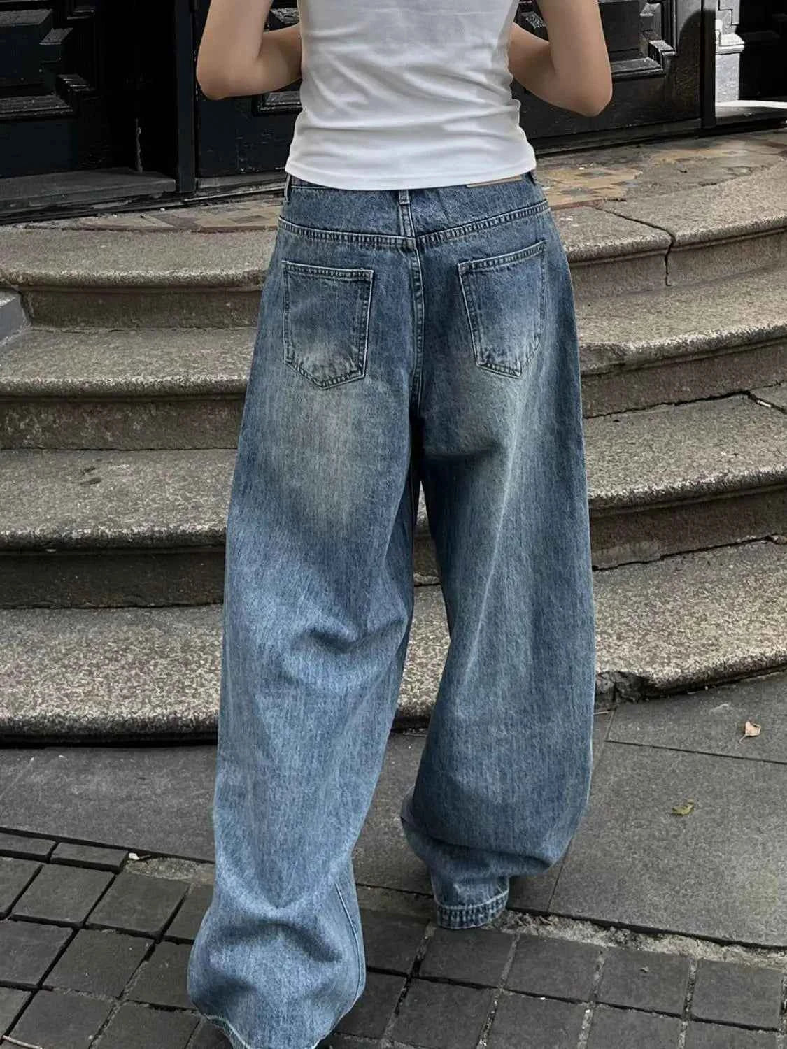 Vintage Washed Blue Wide Leg Jeans