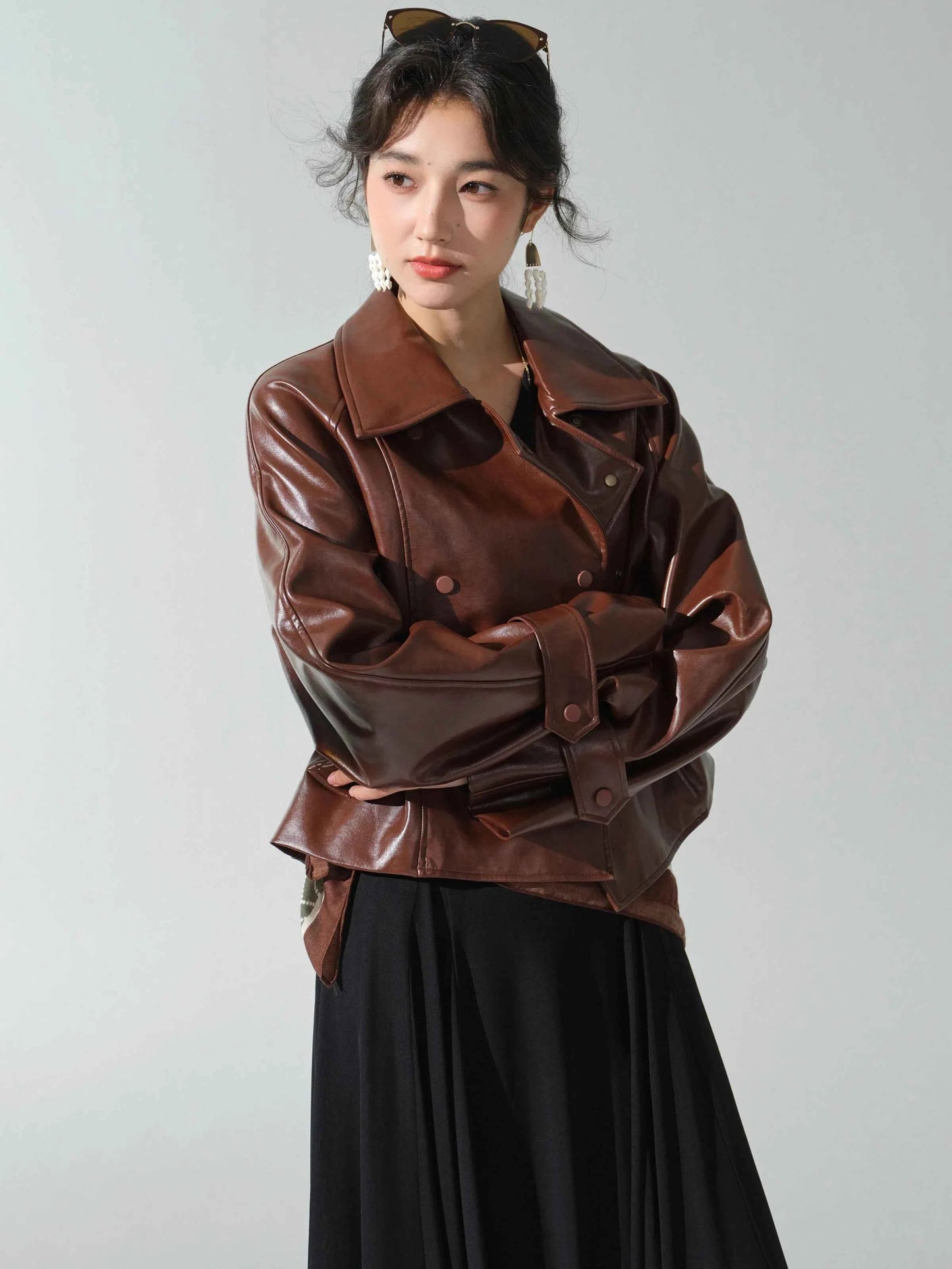 Chic Hong Kong Style PU Leather Moto Jacket