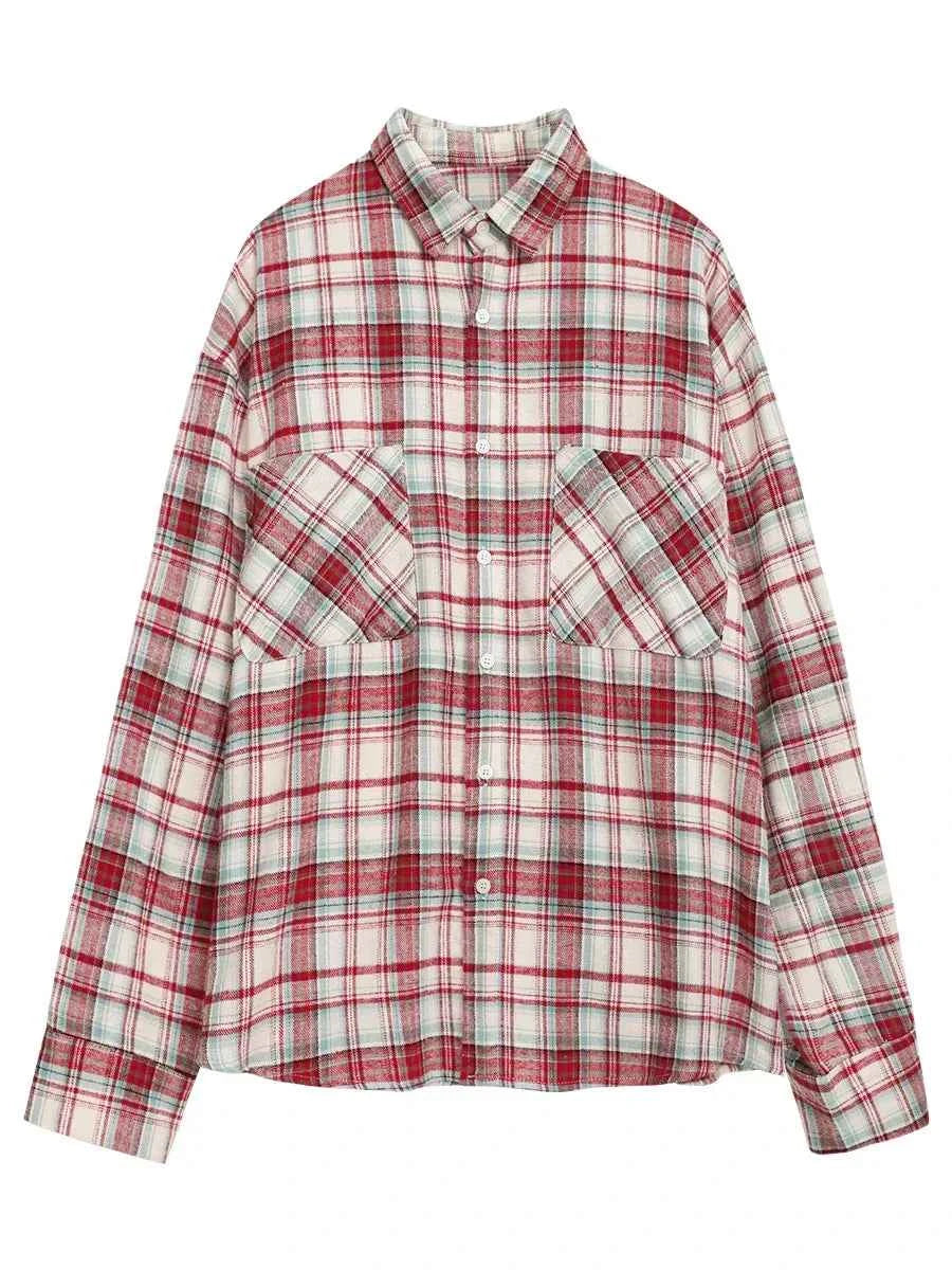 Women Streetwear Cool Color Blocked Grid Chic Cotton Shirt