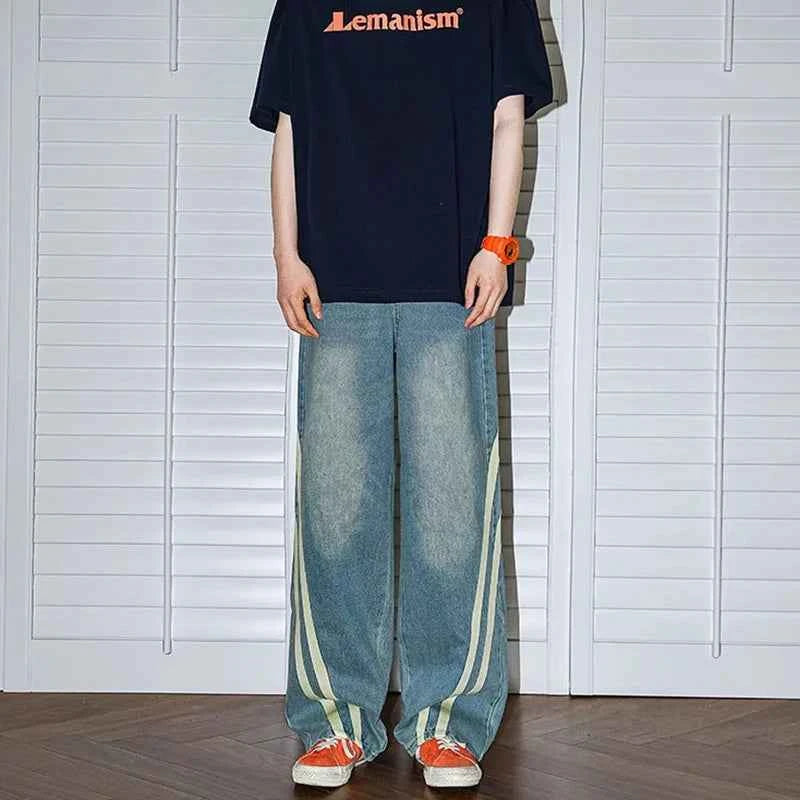 Premium Autumn Striped Korean Loose Jeans
