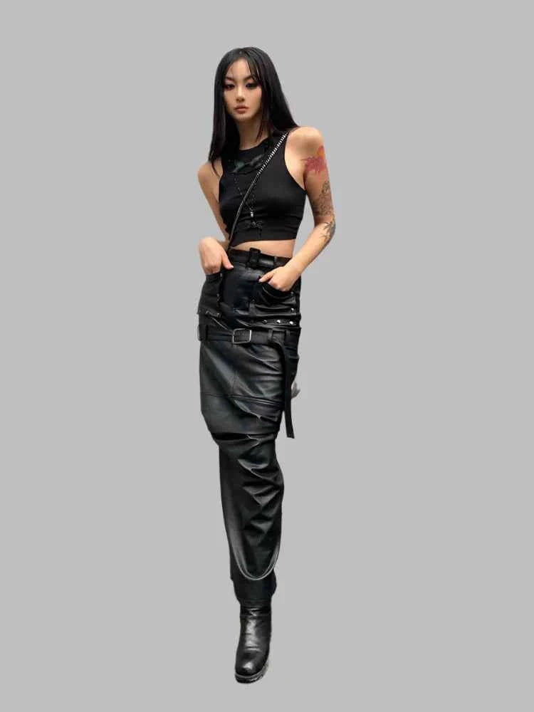 Luxury Black PU Leather Maxi Skirt