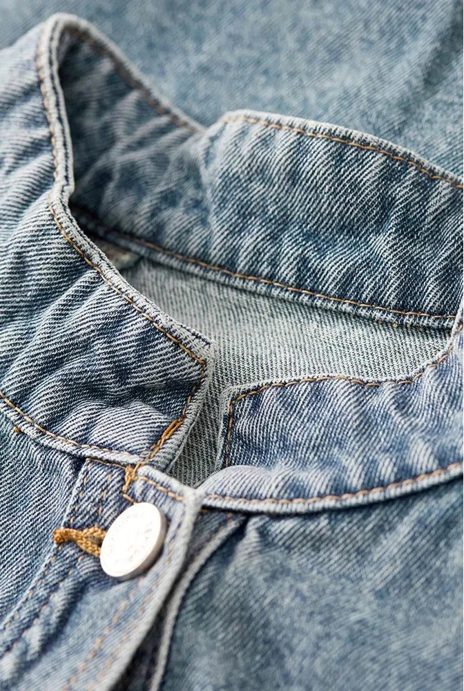 Stylish Stand Collar Denim Jacket Jeans