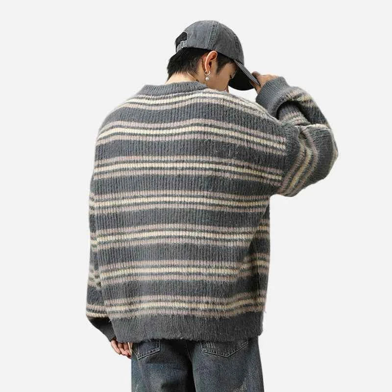 High-Quality Hip Hop Striped Knit Sweater