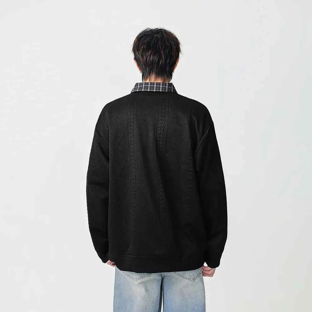 Y2K Plaid Collar Loose-Fit Polo Sweater