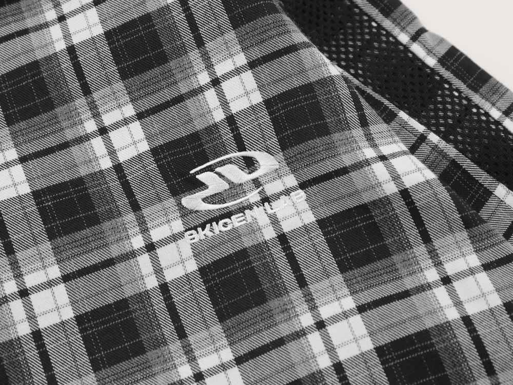 Versatile Plaid Mesh Spliced Embroidered Lapel Shirt