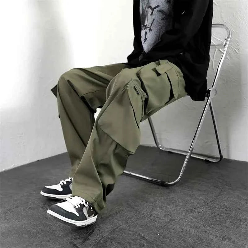 Vintage Cargo Pocket Drawstring Baggy Wide Pants