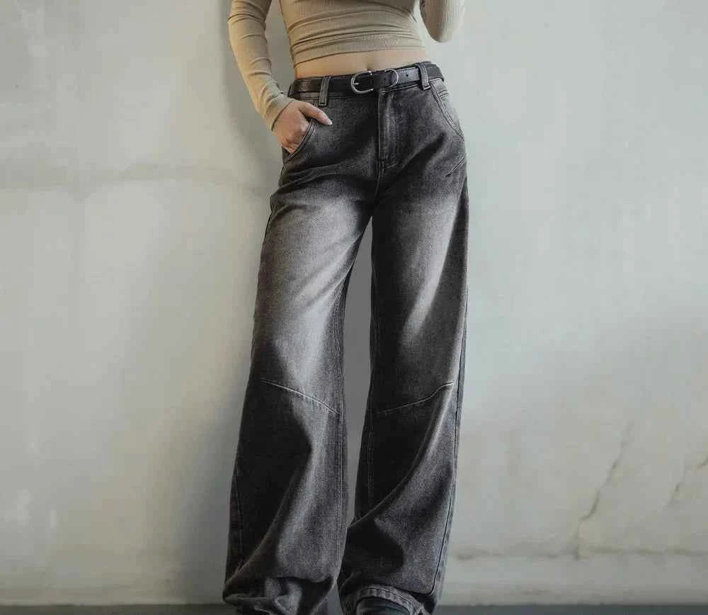 Black Mid-Waist Straight Cut Jeans