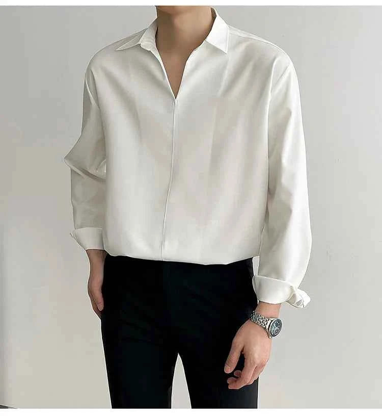 Classic Cool Luxury Korean V-Neck Slim Long Sleeve Shirt