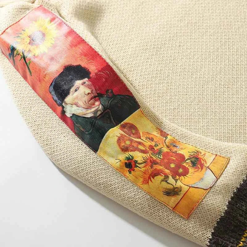 Y2K Retro Van Gogh Painting Knitted Sweater