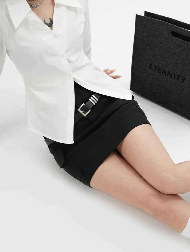 Fashionable Minimalist White Flare Long Sleeve Shirt