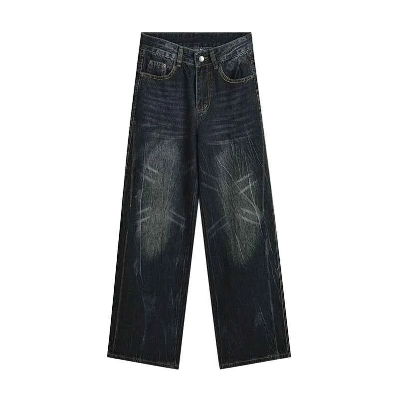 Vintage Washed Black Distressed High Waist Jeans