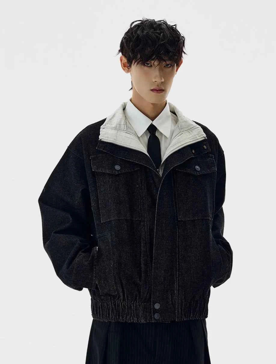 Streetwear Spliced Fake Two Pieces Denim Jacket