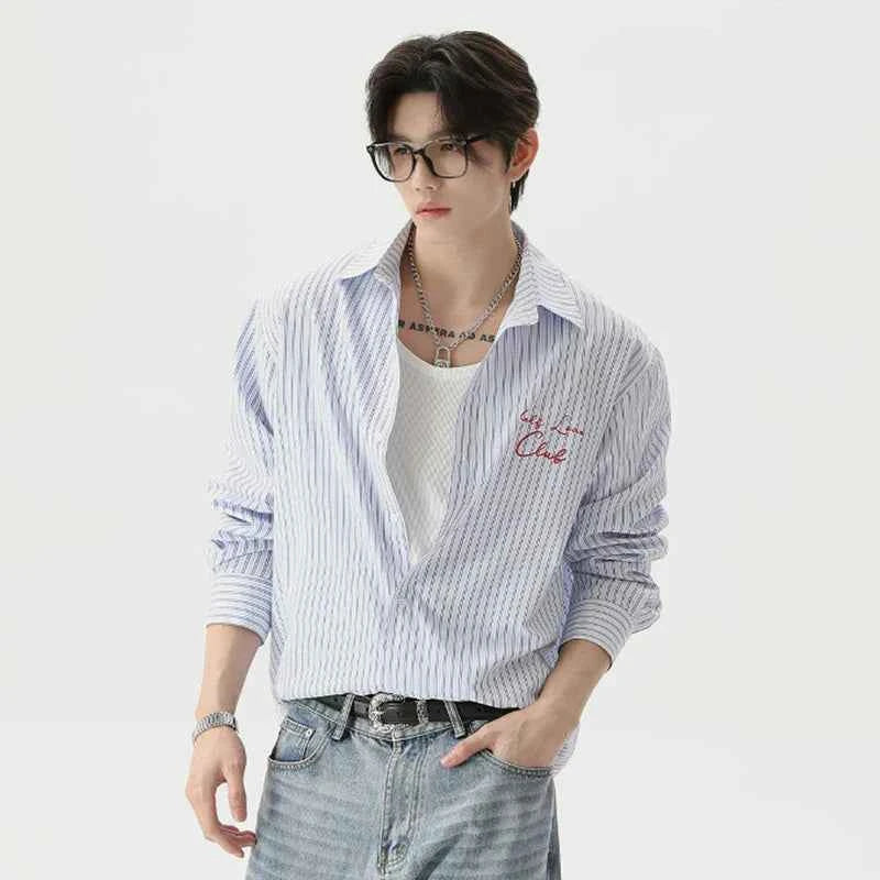 Vertical Stripe Letter Printing Long Sleeve Shirt
