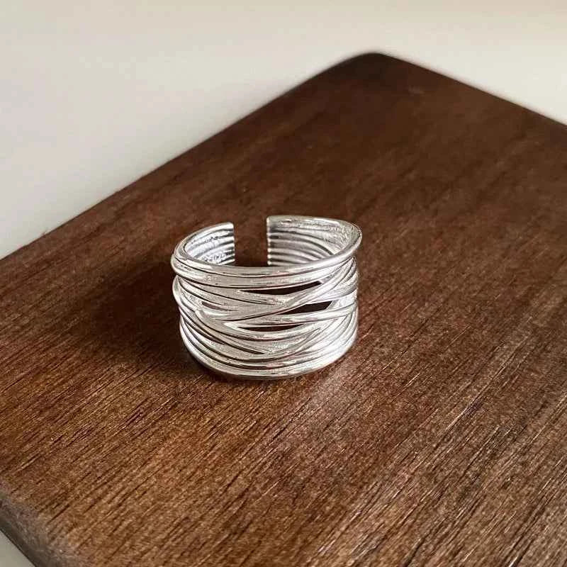 Geometric Twisted Lines Sterling Silver Ring