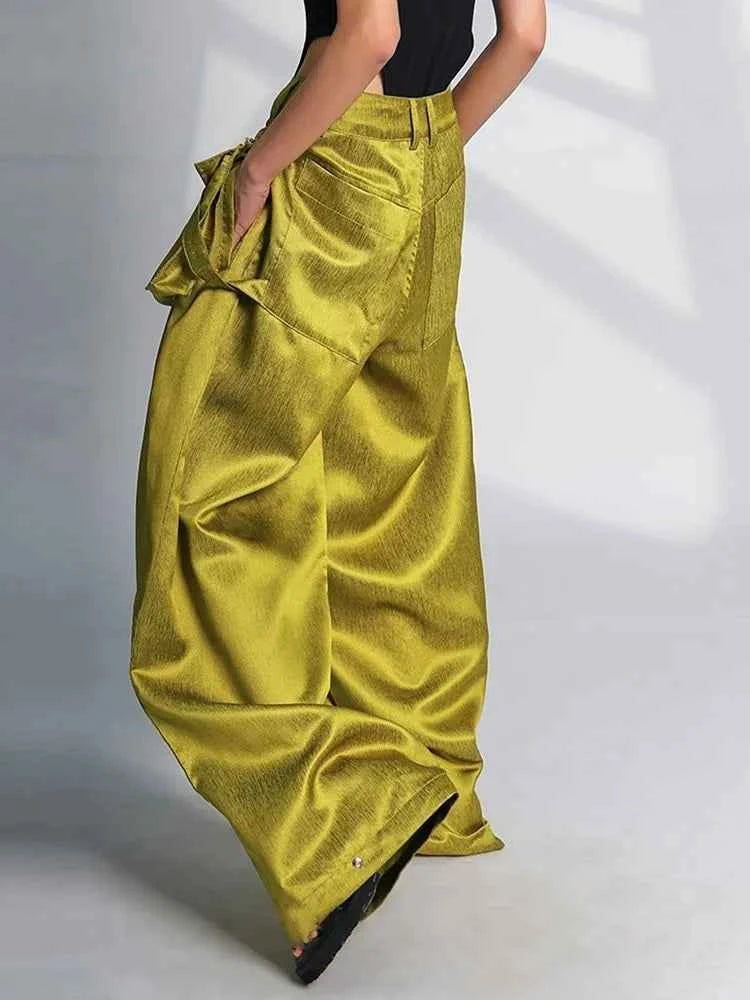 Tiny Yellow Patchwork High Waist Wide Pants