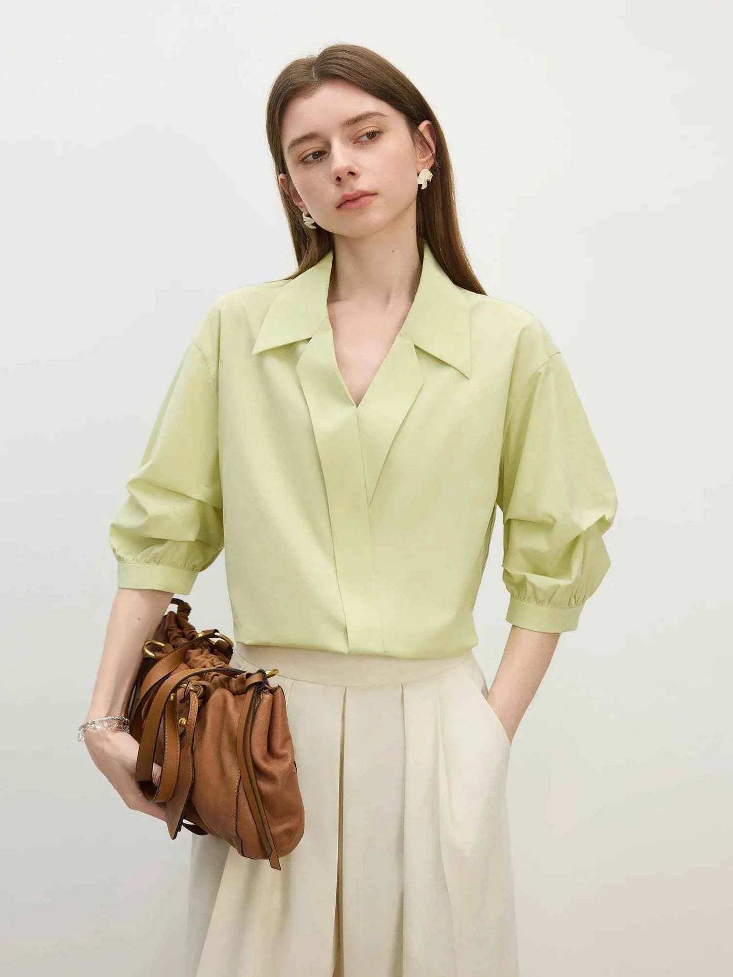 Women Elegant French Style V-Neck Blouse Shirt