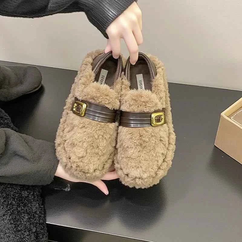 Chunky Fur Lined Platform Loafer Shoes