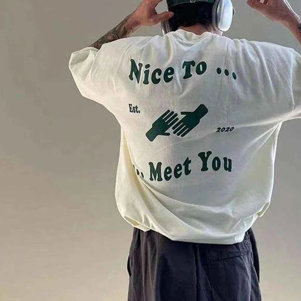 Adjustable Retro Letter Print Loose Fit T-Shirt