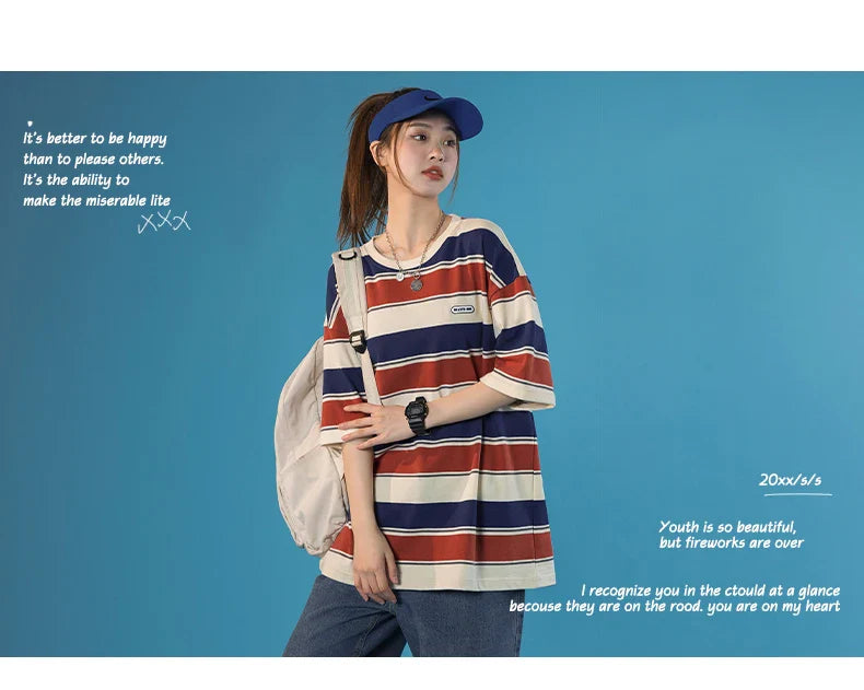 SQ2 Multi Striped Color Loose T-Shirt