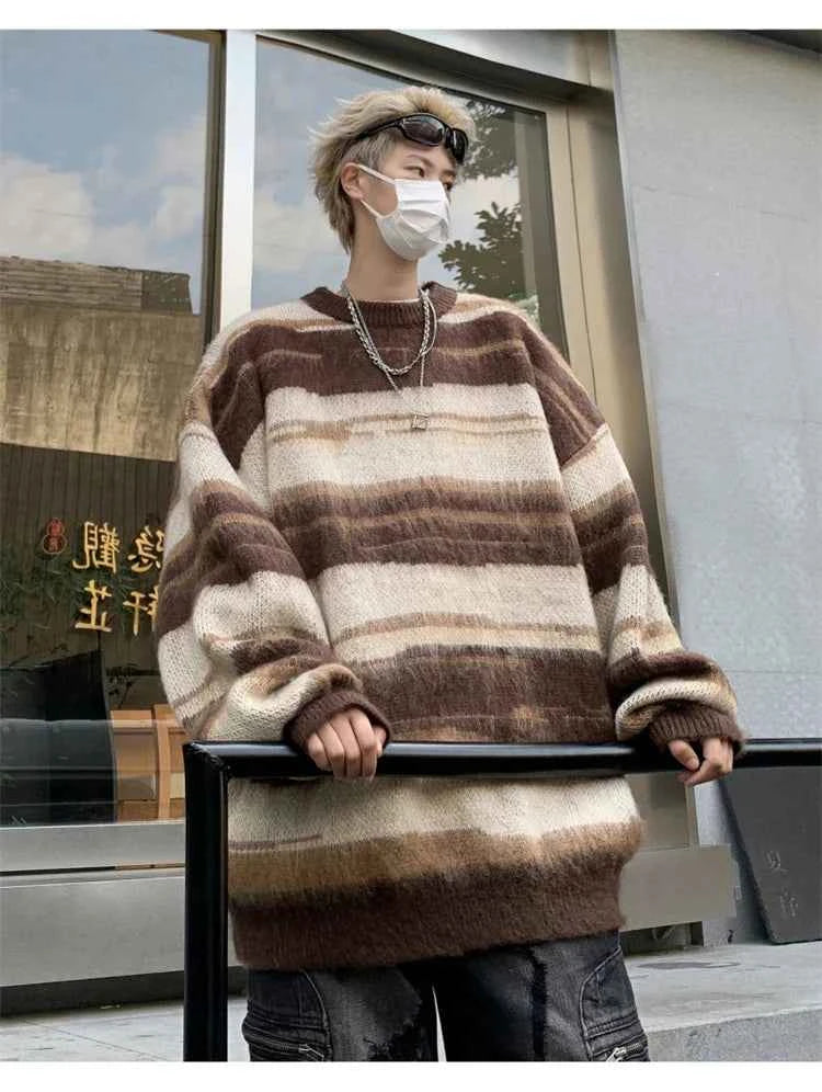 Streetwear Oversized Striped Knit Sweater