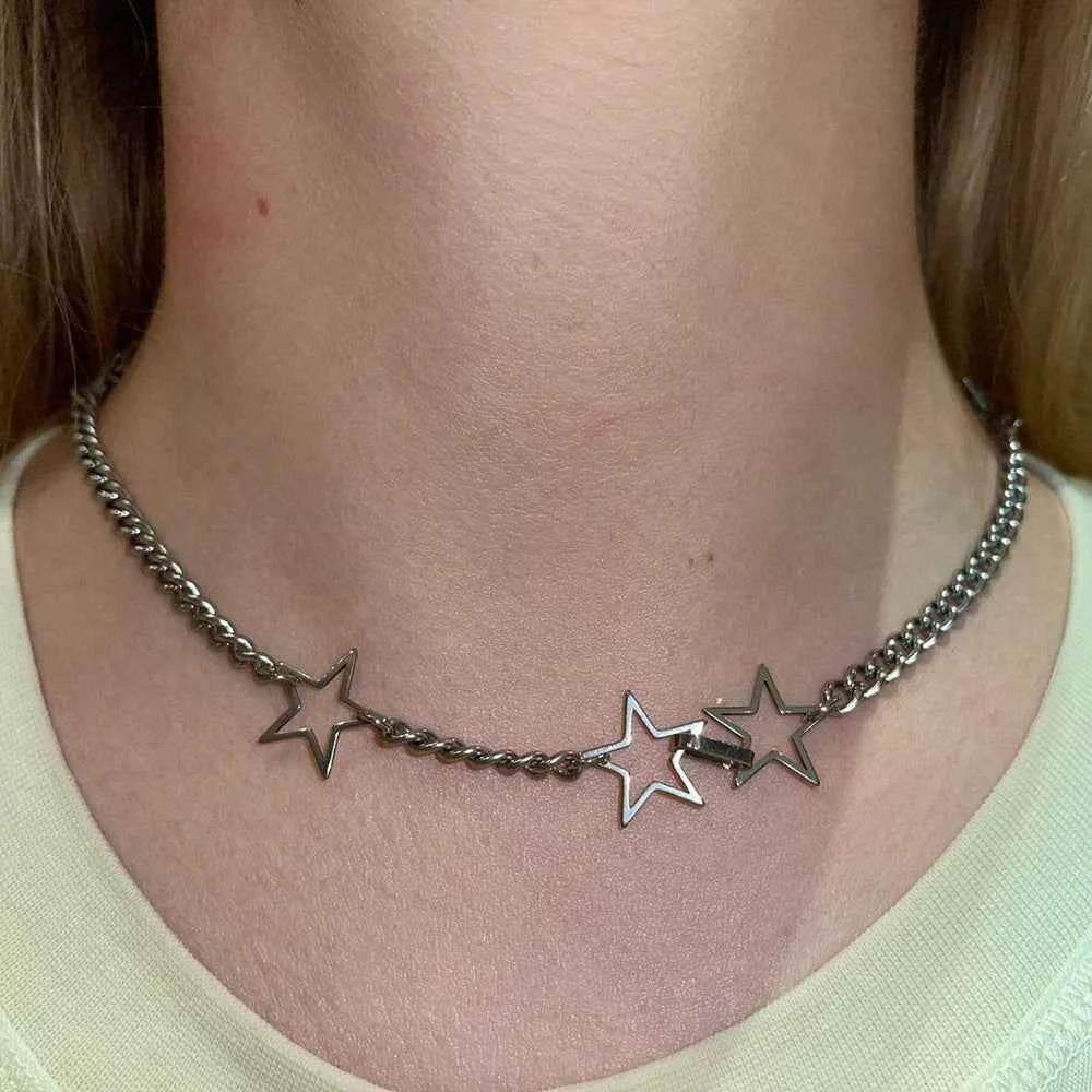 Gothic Celestial Star Hollow Choker Necklace