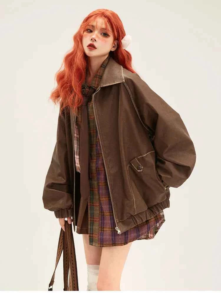 Retro Oversized Distressed Faux Leather Jacket