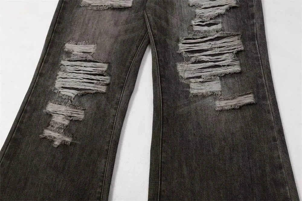 Men Scratch Distressed Ripped Straight Leg Jeans