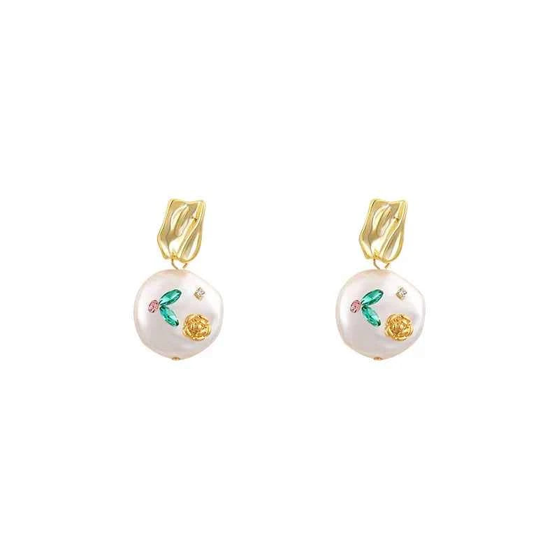 Baroque Pearl with Monet Garden Earring