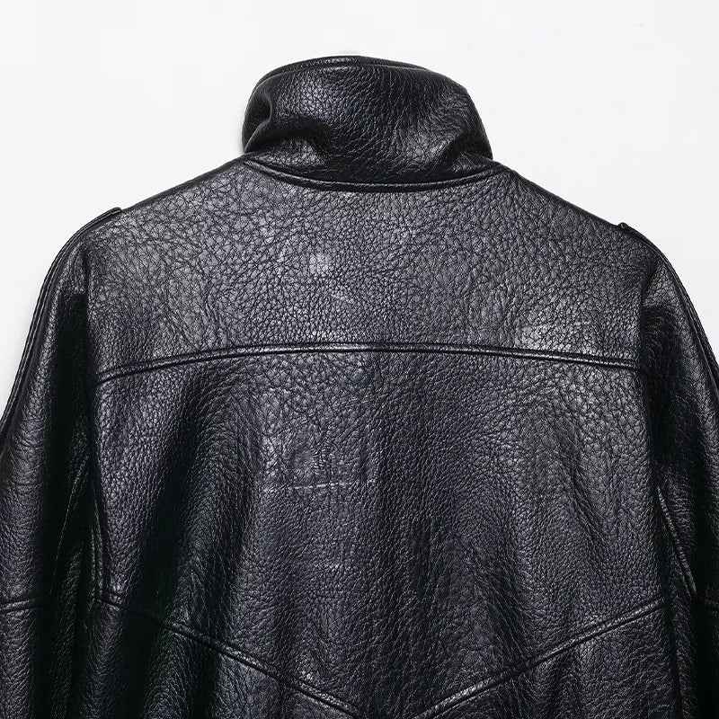 Versatile Plush Black PU Leather Zipper Jacket