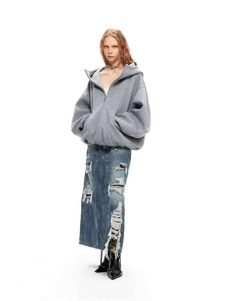 Women Cool Thick Oversize Zip-Up Sweatshirt