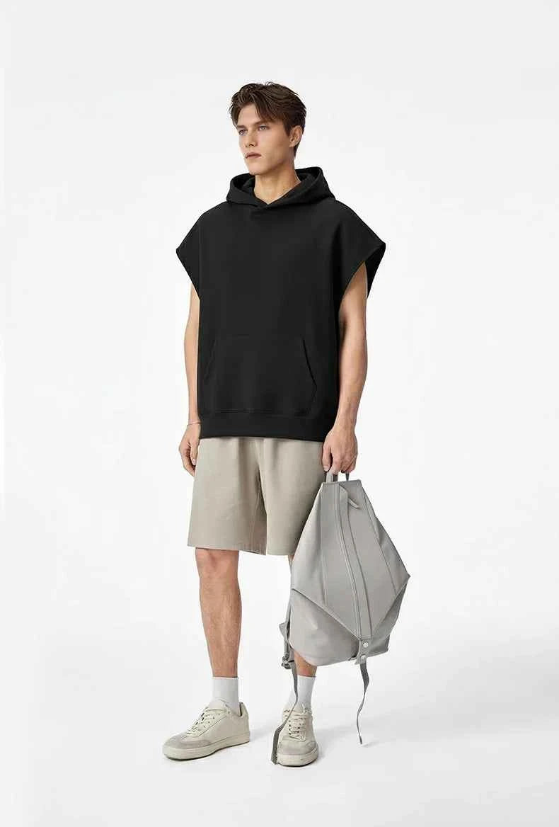 Heavyweight Casual Rolled Edge Sleeveles Hoodie