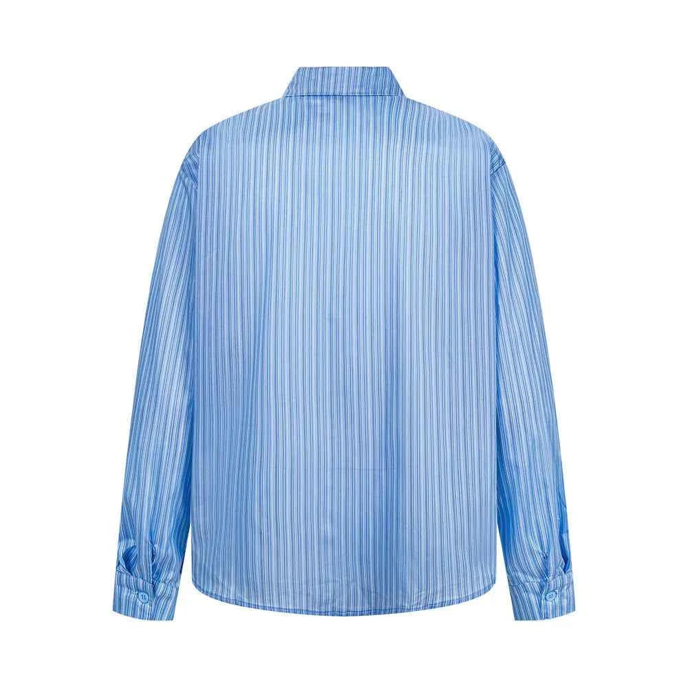 Retro Striped Cartoon Print Lapel Long Sleeve Shirt