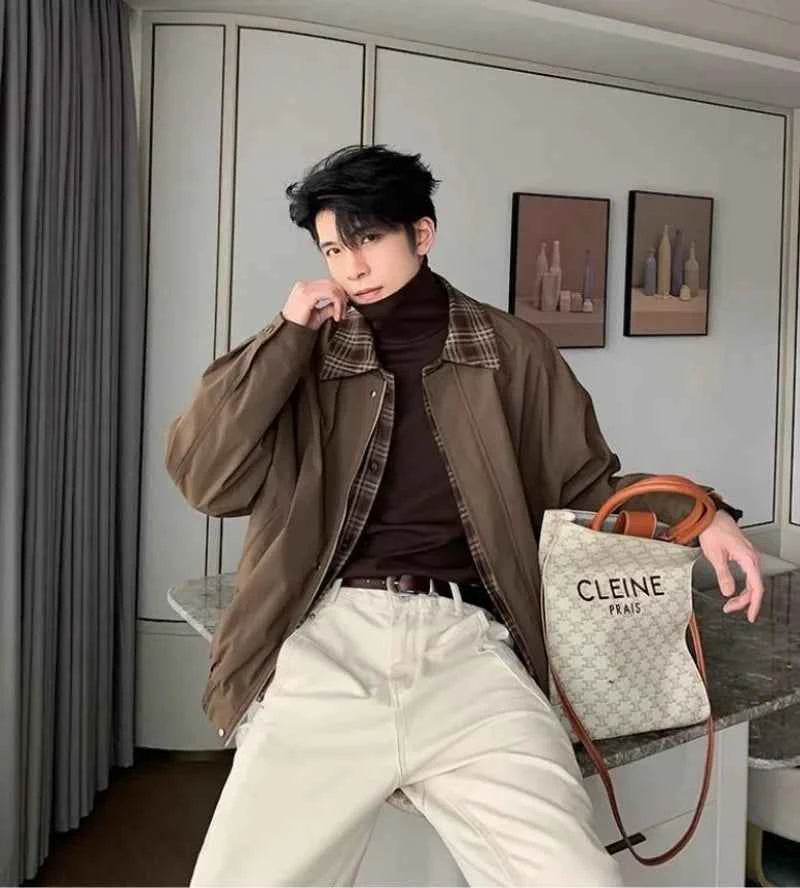 Streetwear Color Blocked Lapel Multiple Pockets Jacket