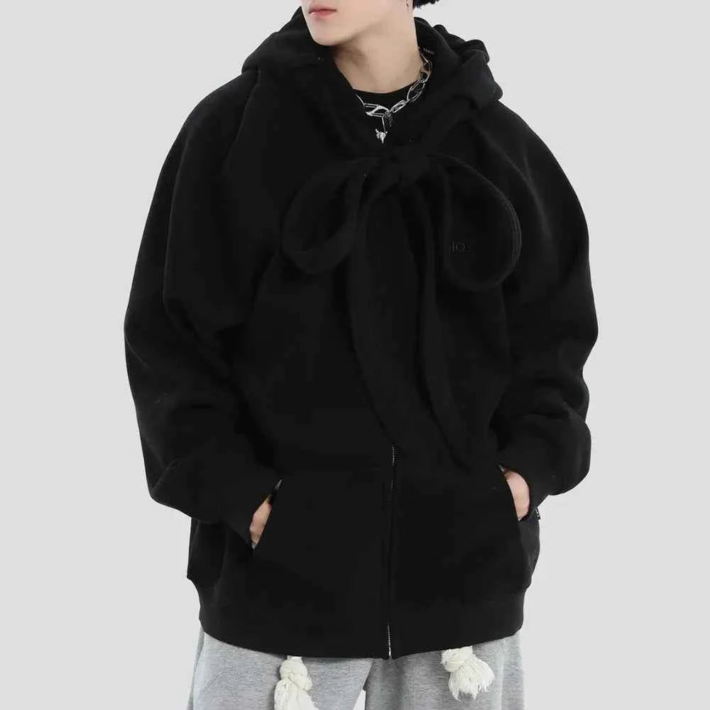 Casual Strap Design Velvet Hooded Sweatshirt