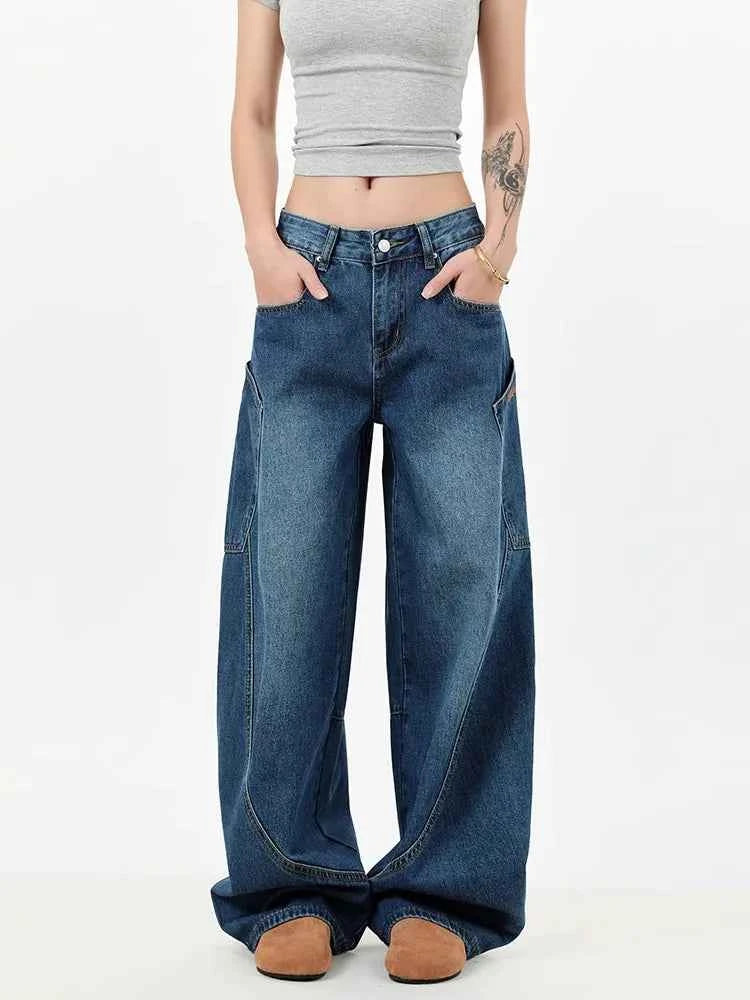 Straight & Sleek Deep Blue Curved Knife Cargo Jeans