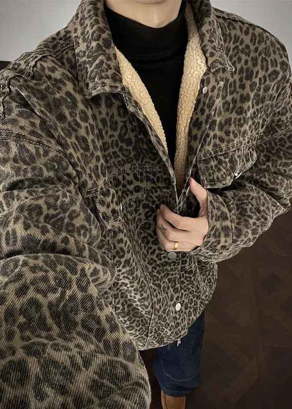 Winter Thick Leopard Print Velvet Faux Fur Jacket