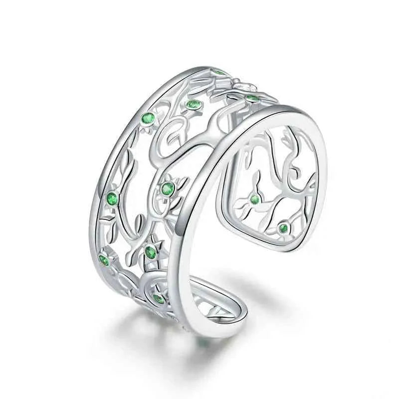 Women Sterling Silver Adjustable Tree of Life Cool Ring
