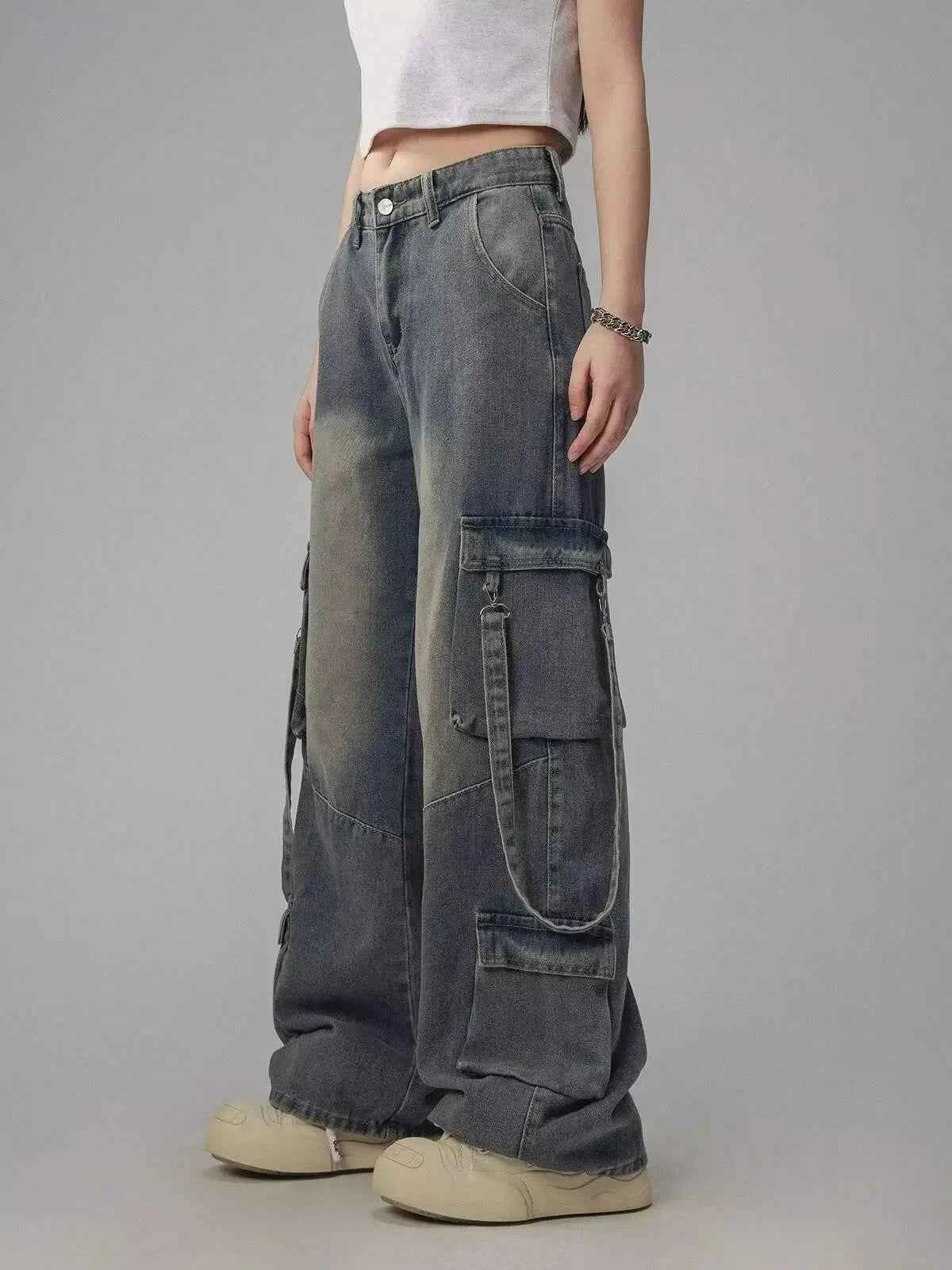Vintage Cool Distressed Loose Fit Cargo Jeans