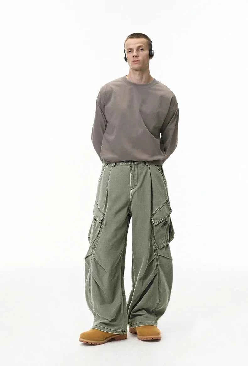 Streetwear Wrinkle Design Cargo Wide Leg Pants