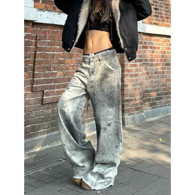 Emo Stylish Loose Washed Wide Leg Jeans