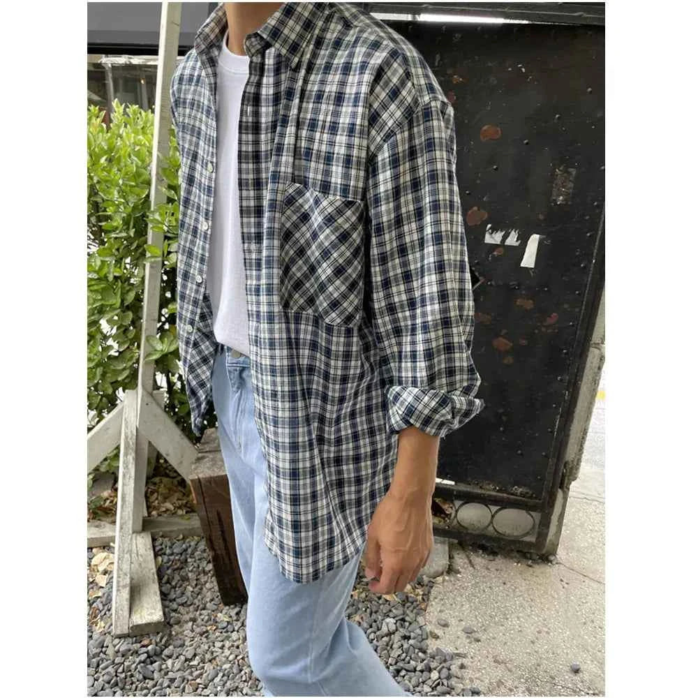 Men's Casual Loose Korean Style Plaid Long Shirt