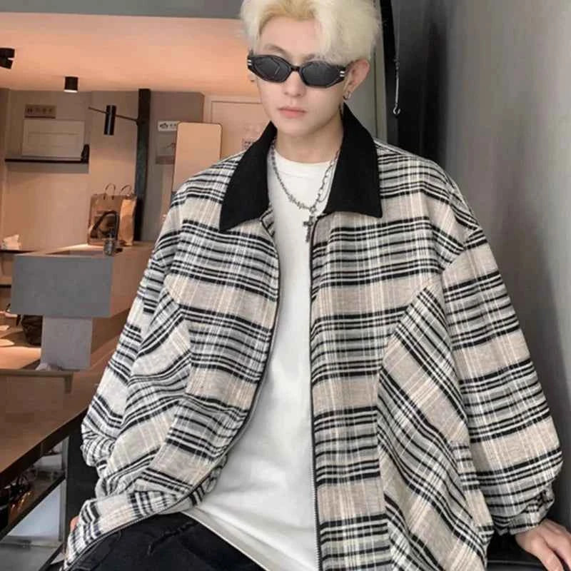 Versatile Patchwork Plaid Lapel Color Block Jacket